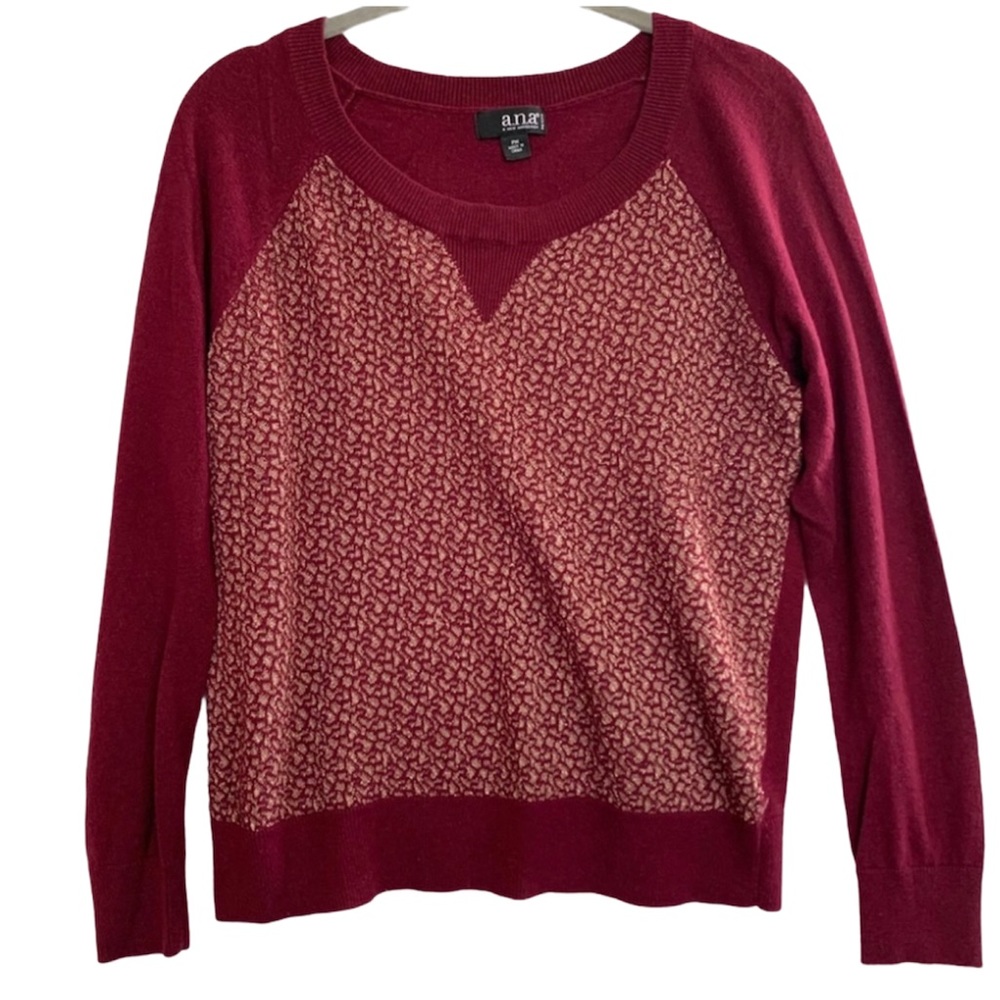A.N.A. Burgundy & Gold Knit Pullover Sweater